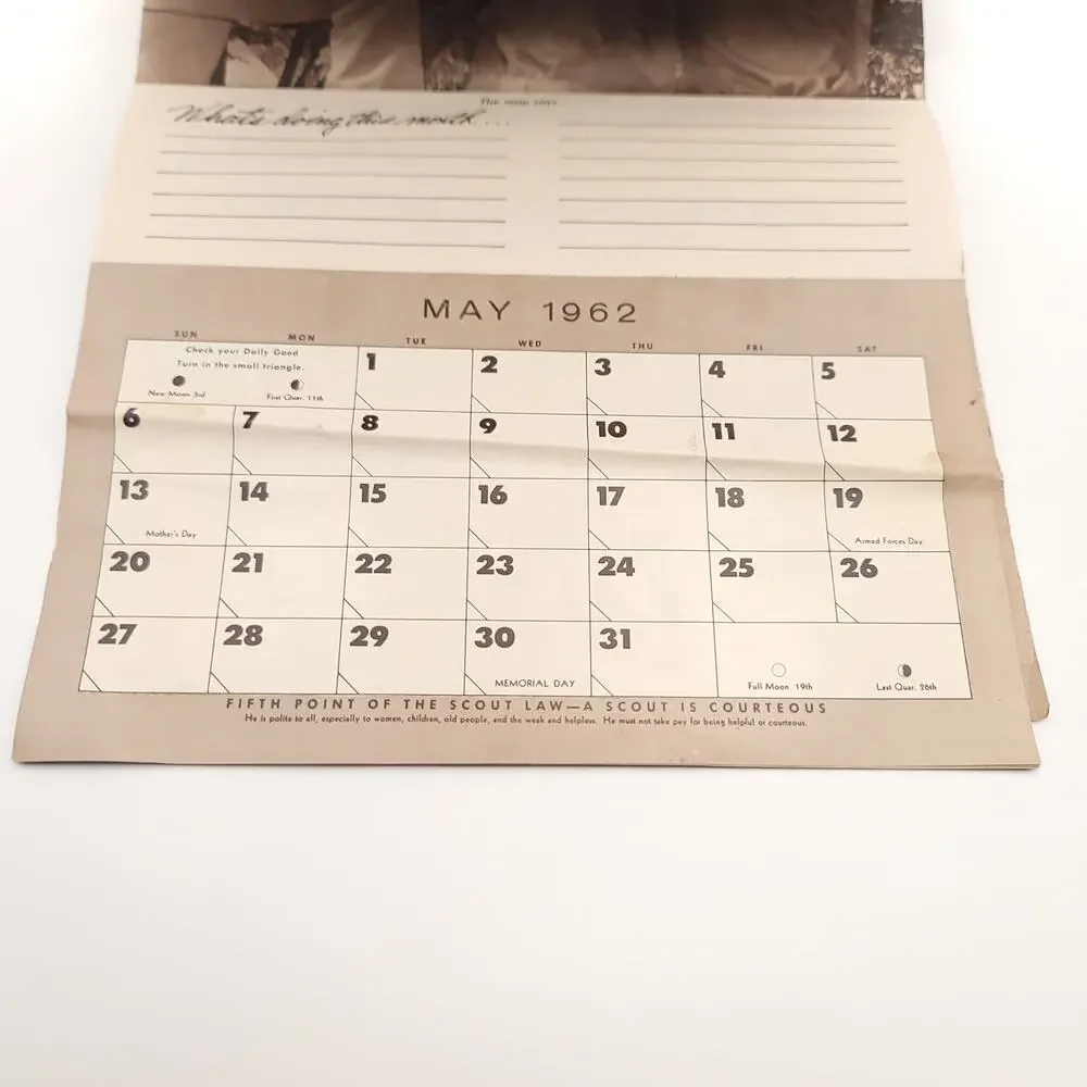 1962 Bernel Hollingsworth Boy Scout Complete Calendar Raton New Mexico